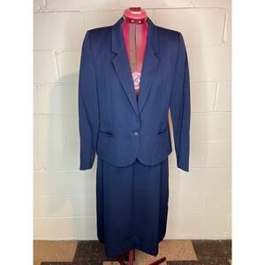 suit blazer straight skirt navy blue
